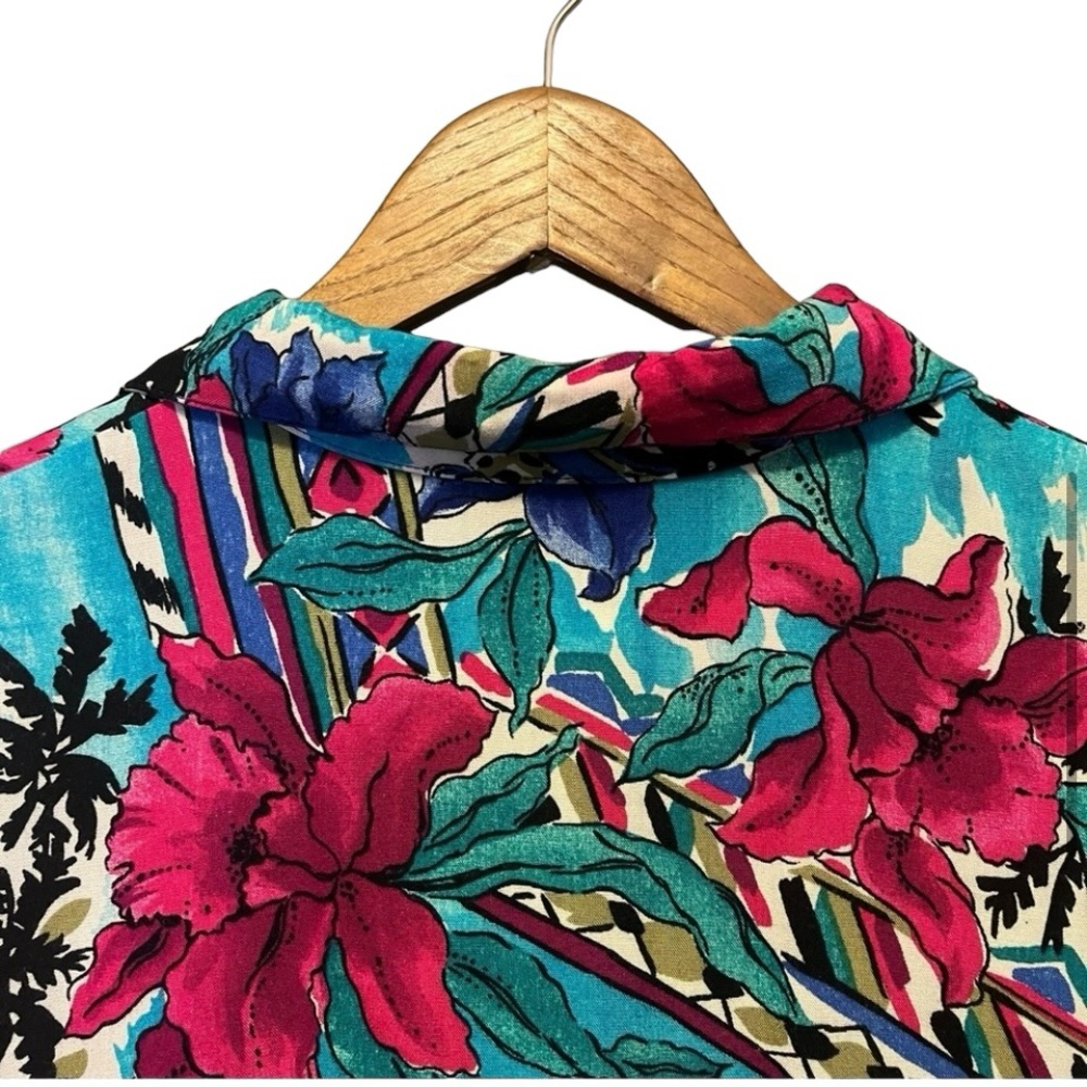 Vintage Hawaiian shirt blue pink floral M - Picture 6 of 10